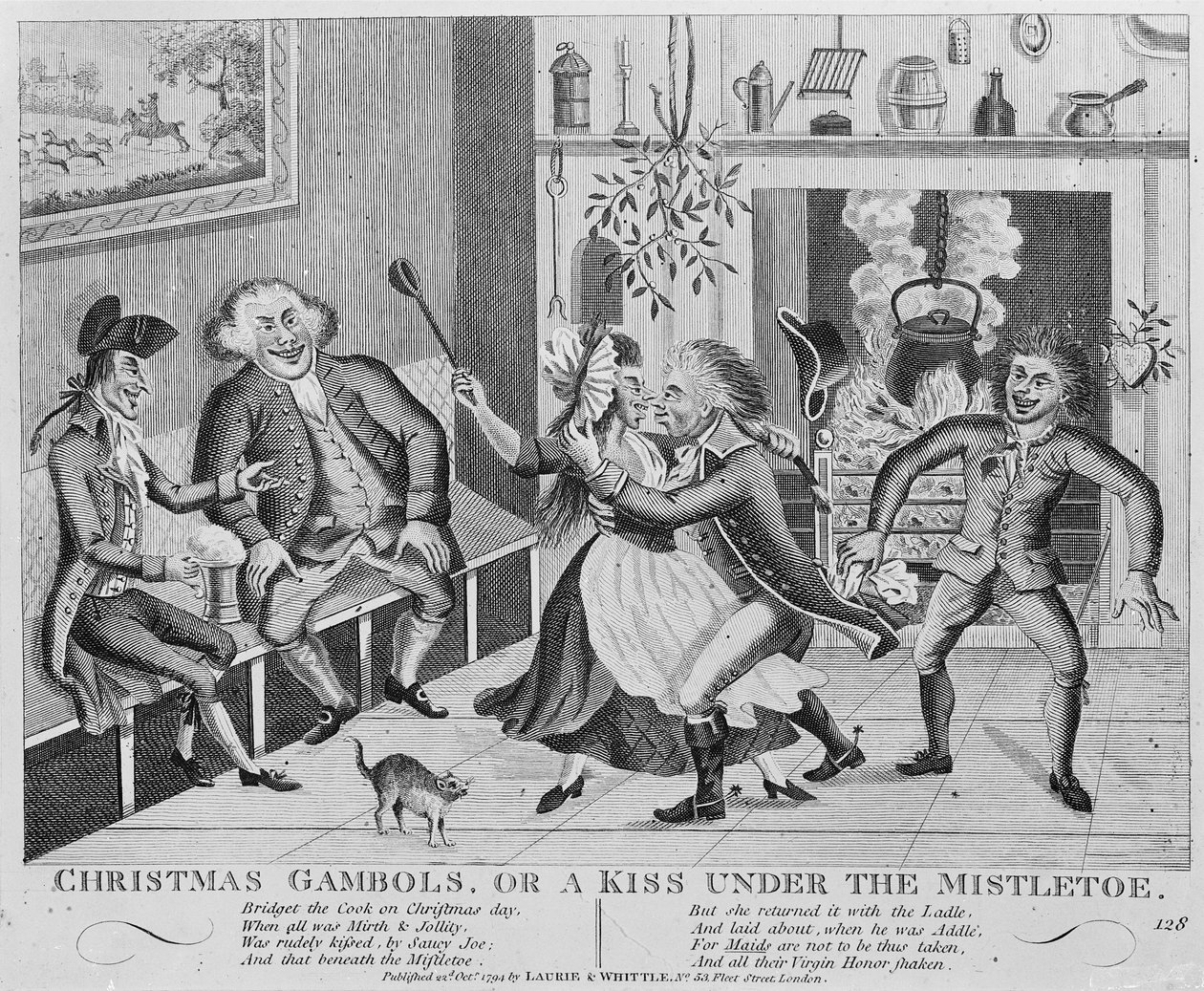 Christmas Gambols, or a Kiss Under the Jmel, 1794 (rytina) od English School