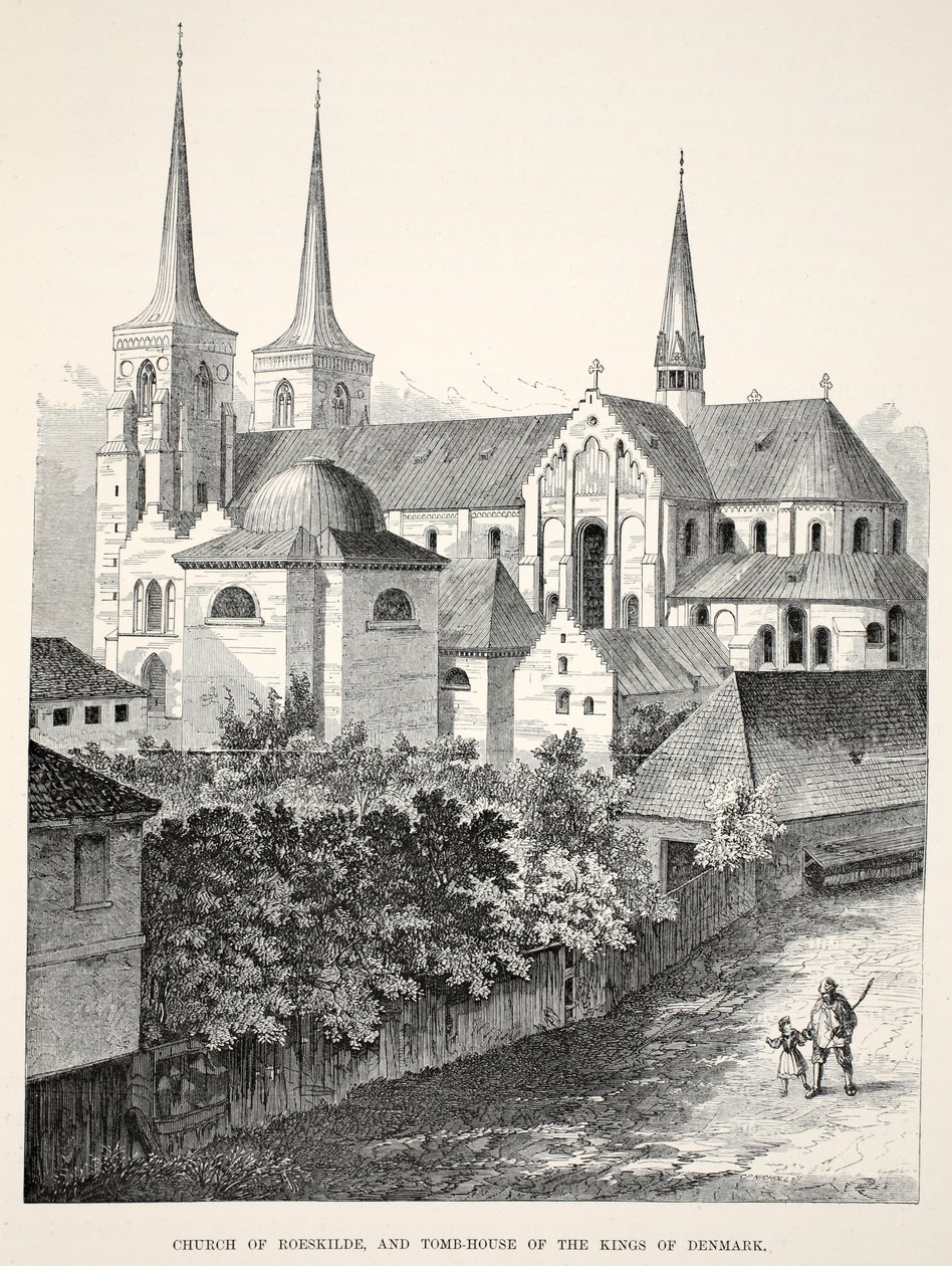 Kostel Roeskilde a hrobka dánských králů, z Památníku svatby Edwarda VII. a Alexandry Dánské, hospoda. 1864 (dřevoryt) od English School