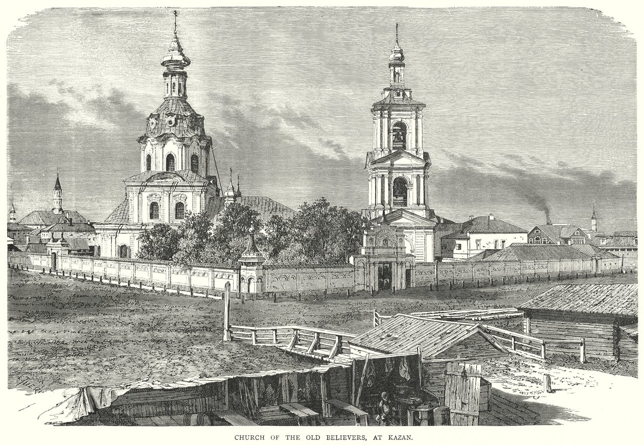 Kostel starověrců v Kazani (rytina) od English School
