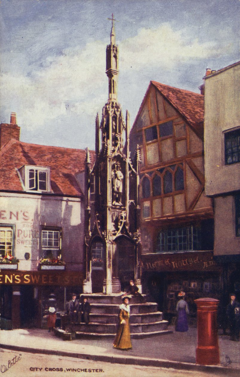 City Cross, Winchester (barevná litografie) od English School