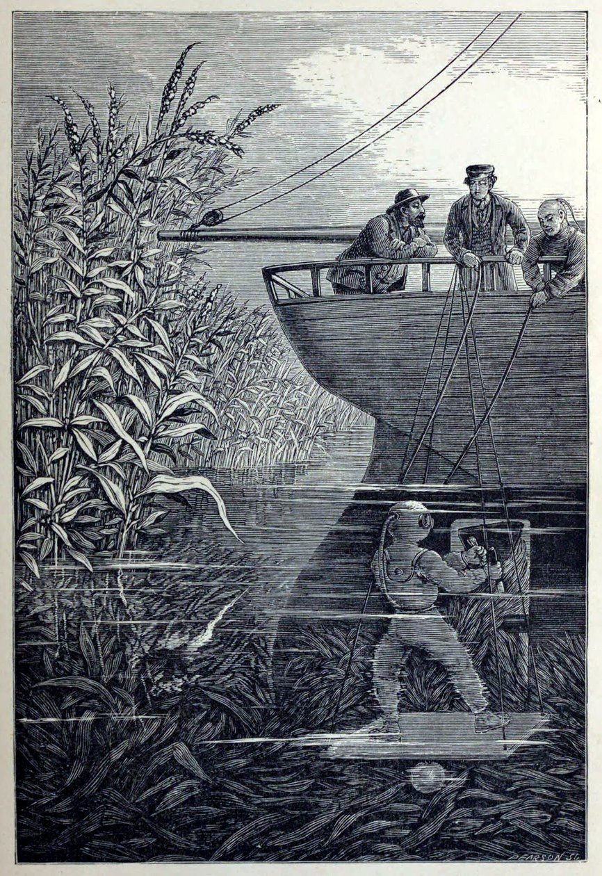 Clearing the Screw, from Under the Waves, aneb Potápění v Deep Waters, hospoda. 1887. od English School