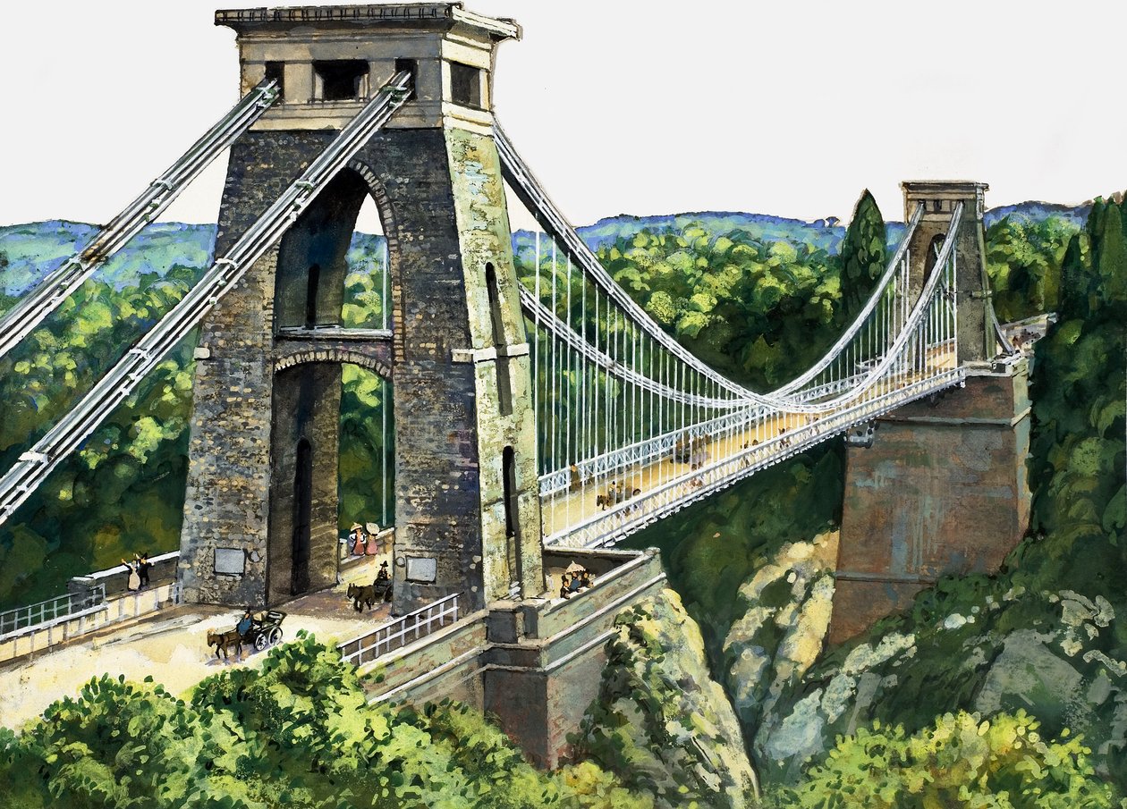 Clifton Suspension Bridge (kvaš na papíře) od English School