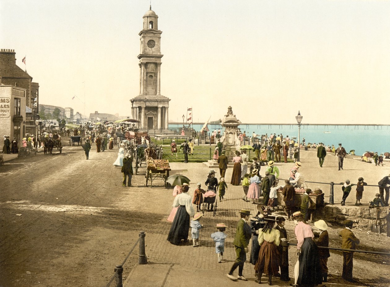 Věž s hodinami, Herne Bay (ručně kolorovaná fotografie) od English School