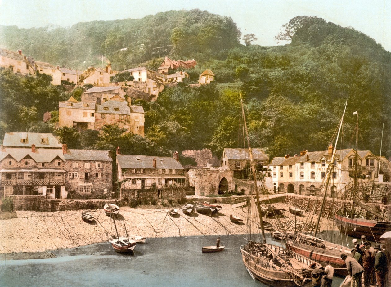 Clovelly Harbour (ručně kolorovaná fotografie) od English School