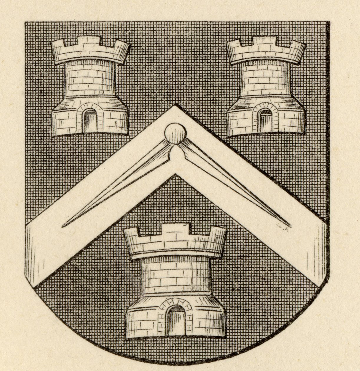 Erb zednářské společnosti, z „Historie svobodného zednářství, svazek II“, vydané Thomasem C. Jackem, Londýn, 1883 od English School