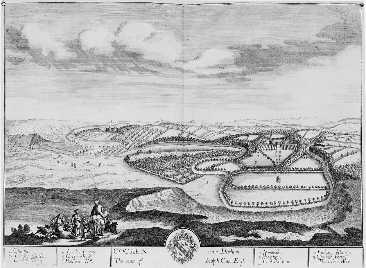 Cocken poblíž Durhamu, kolem roku 1710 (lept) od English School