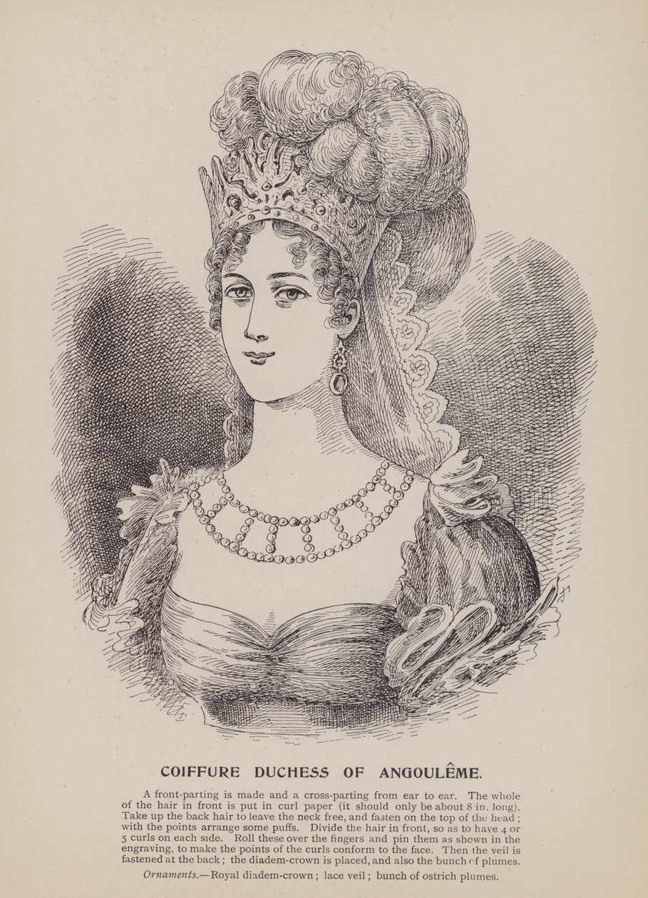 Coiffure vévodkyně z Angouleme (rytina) od English School