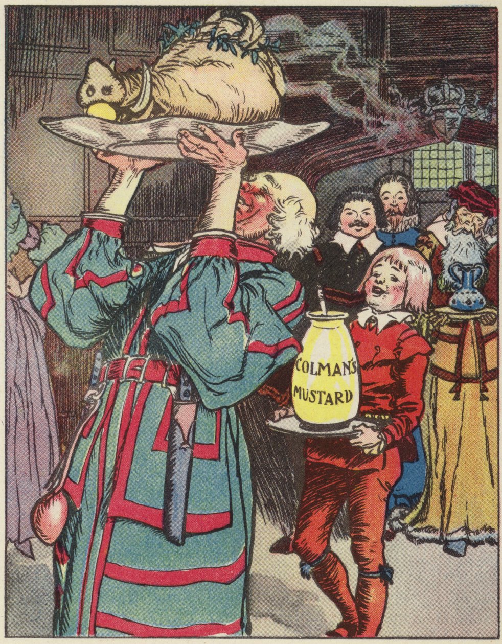 Colmanova historie a hrnec hořčice (barevná litografie) od English School