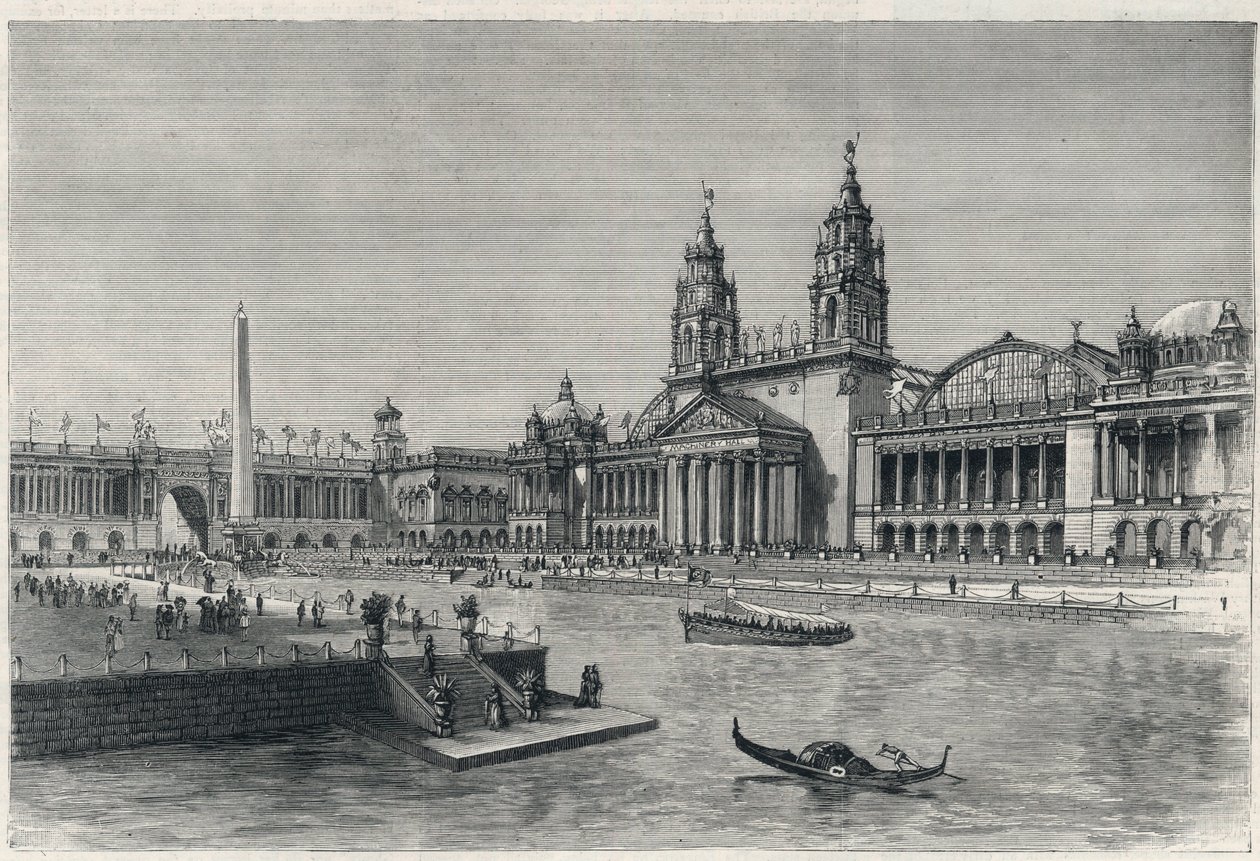 Kolumbijská světová výstava nebo světová kolumbijská výstava, výstava v Chicagu 1893: strojní hala - rytina 1893 z „“The graphic““ - světová výstava 1893 od English School