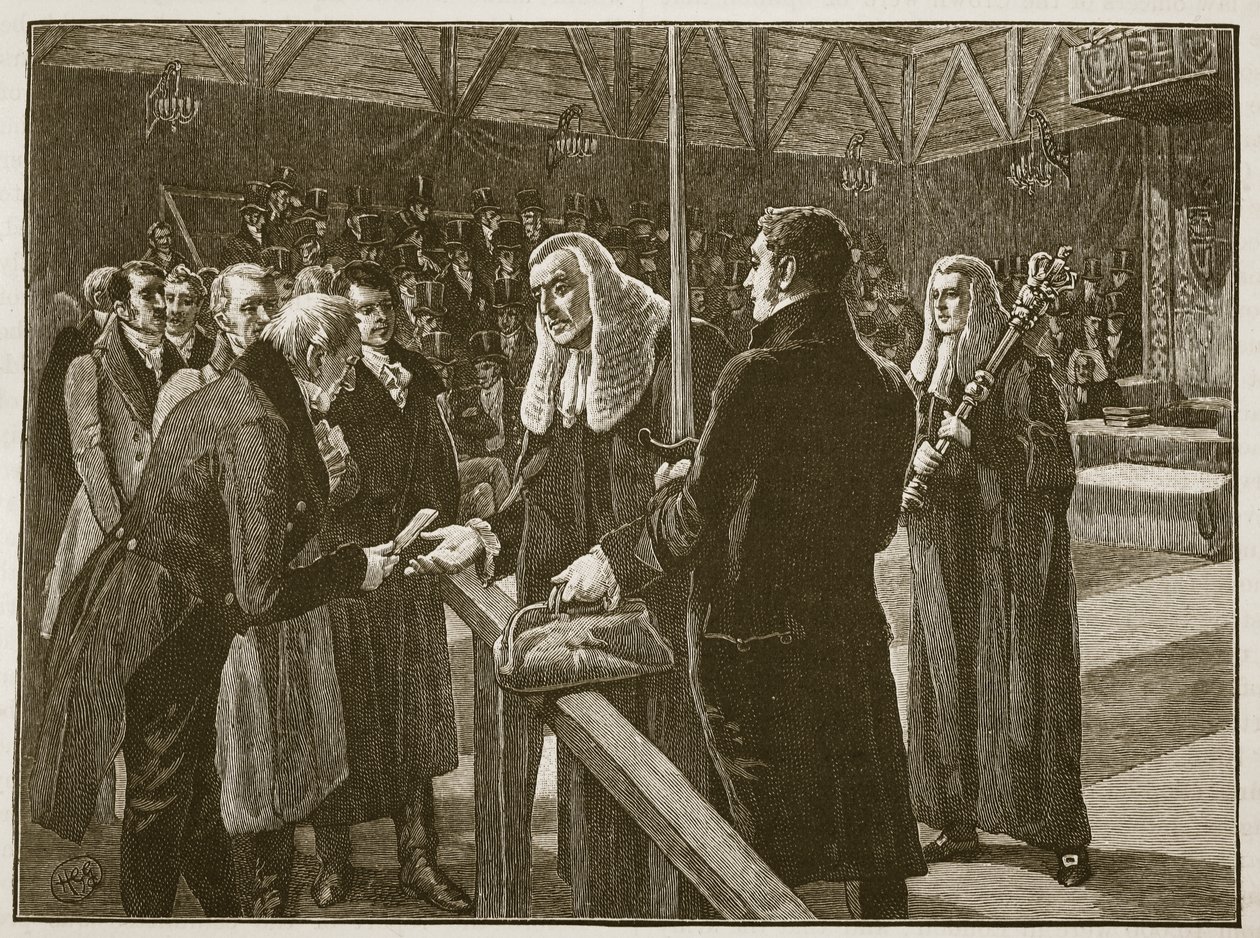 Konference mezi budovami parlamentu, 1835, ilustrace z Cassells Illustrated History of England (sépiová fotografie) od English School