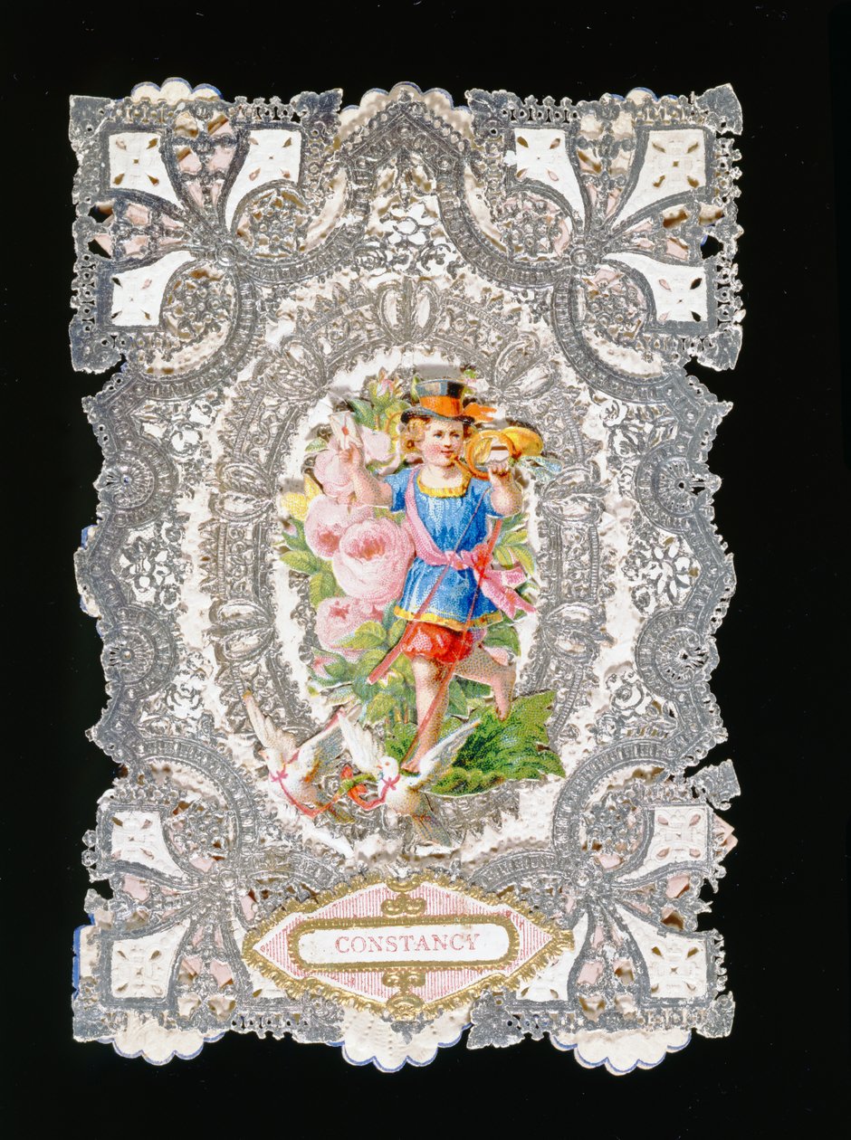 Constancy, Valentýnské přání, cca 1860 (barevné lito na papíře) od English School