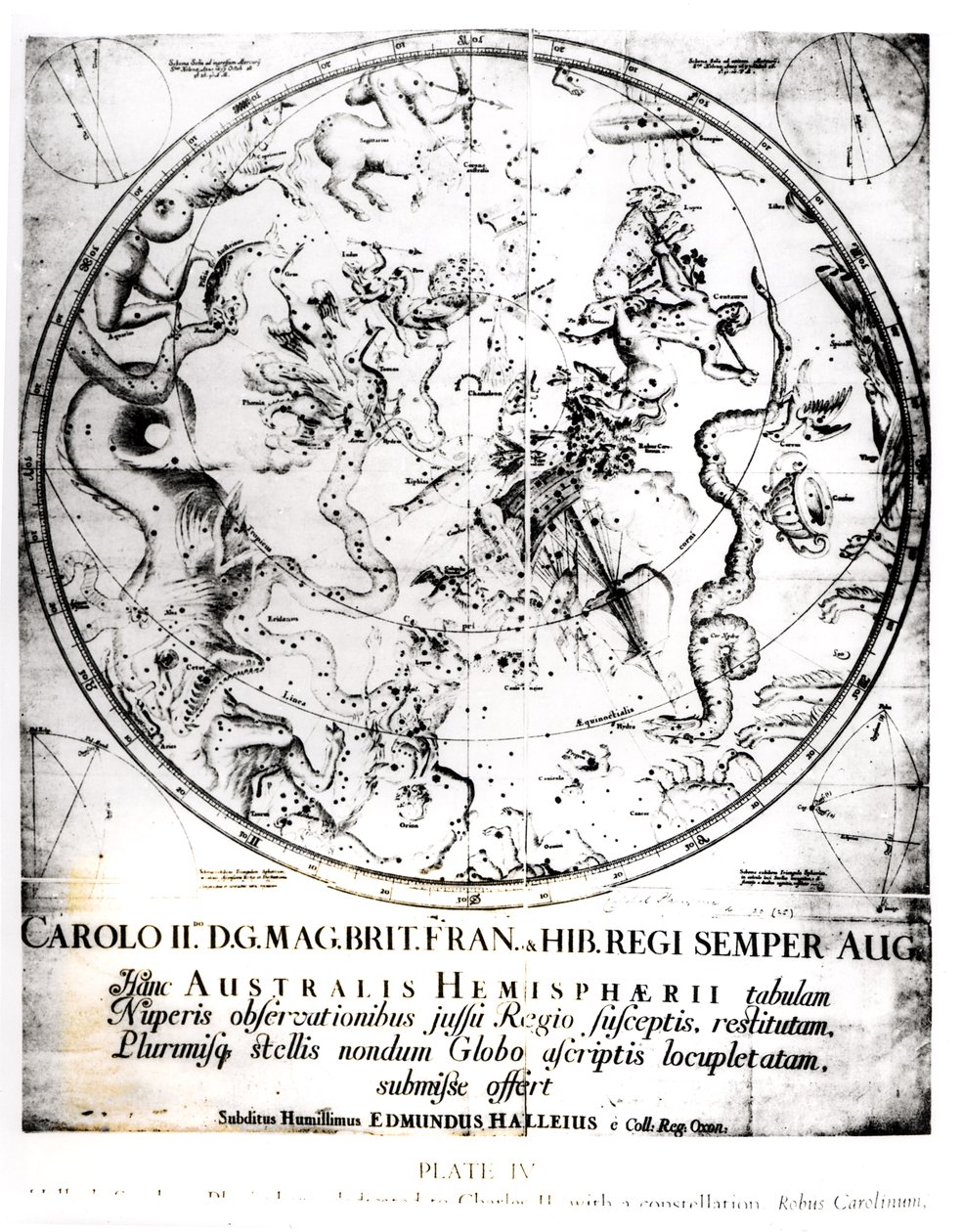 Souhvězdí jižní polokoule, ze „Synopsi komet“ od sira Edmunda Halleyho (1656-1742) 1705 od English School