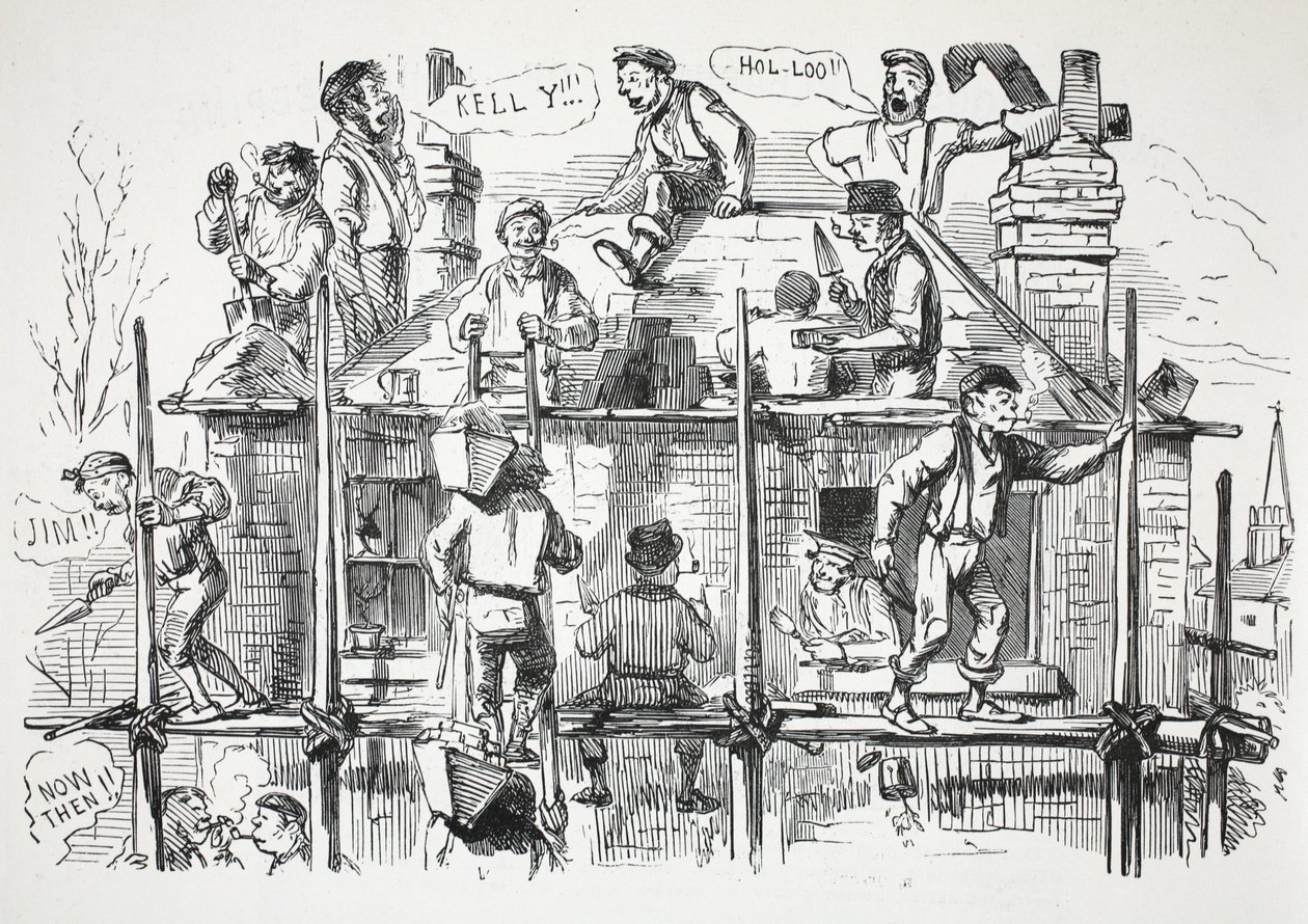 Stavební dělníci, ilustrace z Punch od English School