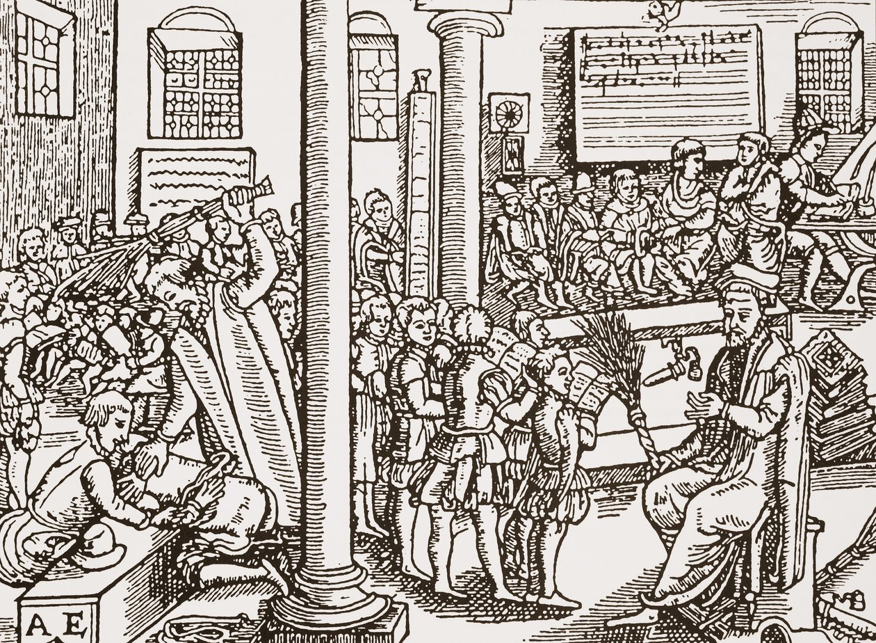 Současný dřevoryt tudorovského gymnázia od English School