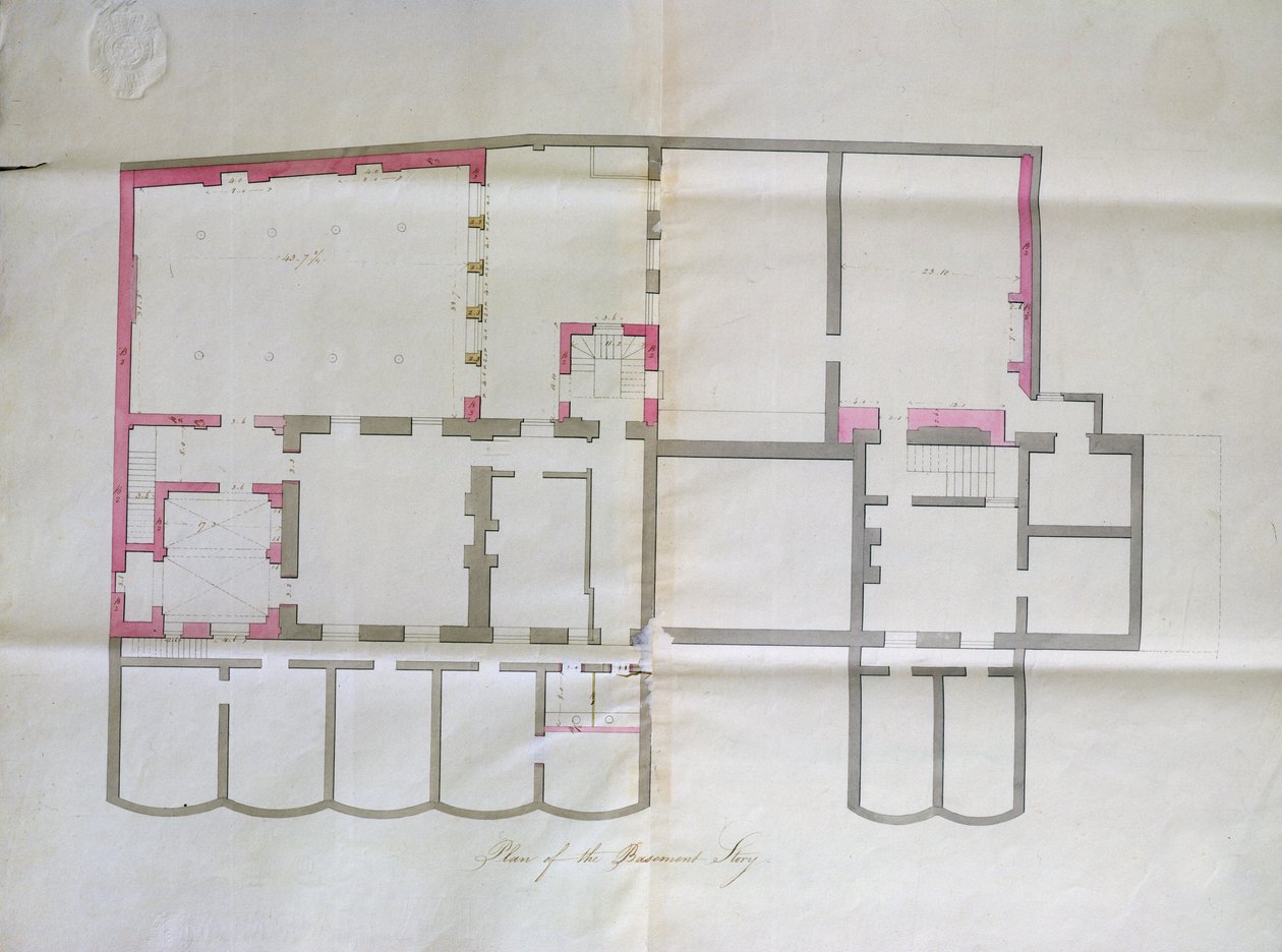 Nákres smlouvy pro suterén Royal Institution, 1800 od English School
