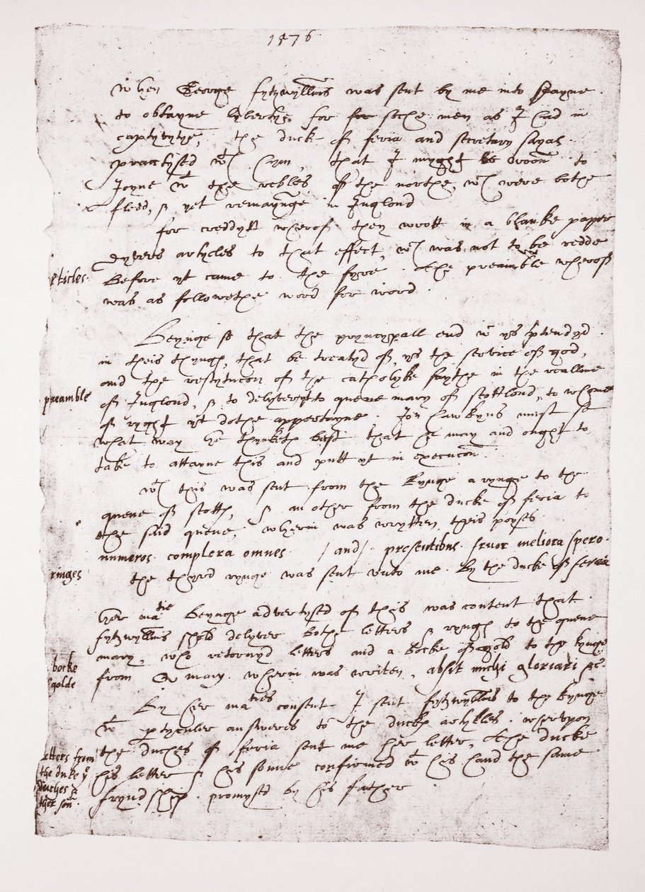 Kopie holografické poznámky Johna Hawkinse, pokud jde o jeho jednání se Španělskem, 1576 od English School