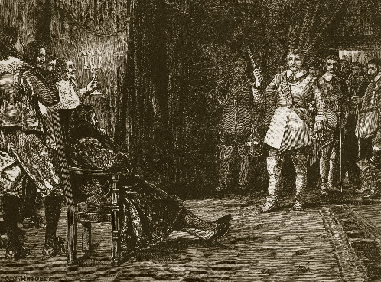 Rozhovor Cornet Joyces s Charlesem, ilustrace z Cassells Illustrated History of England (sépiová fotografie) od English School