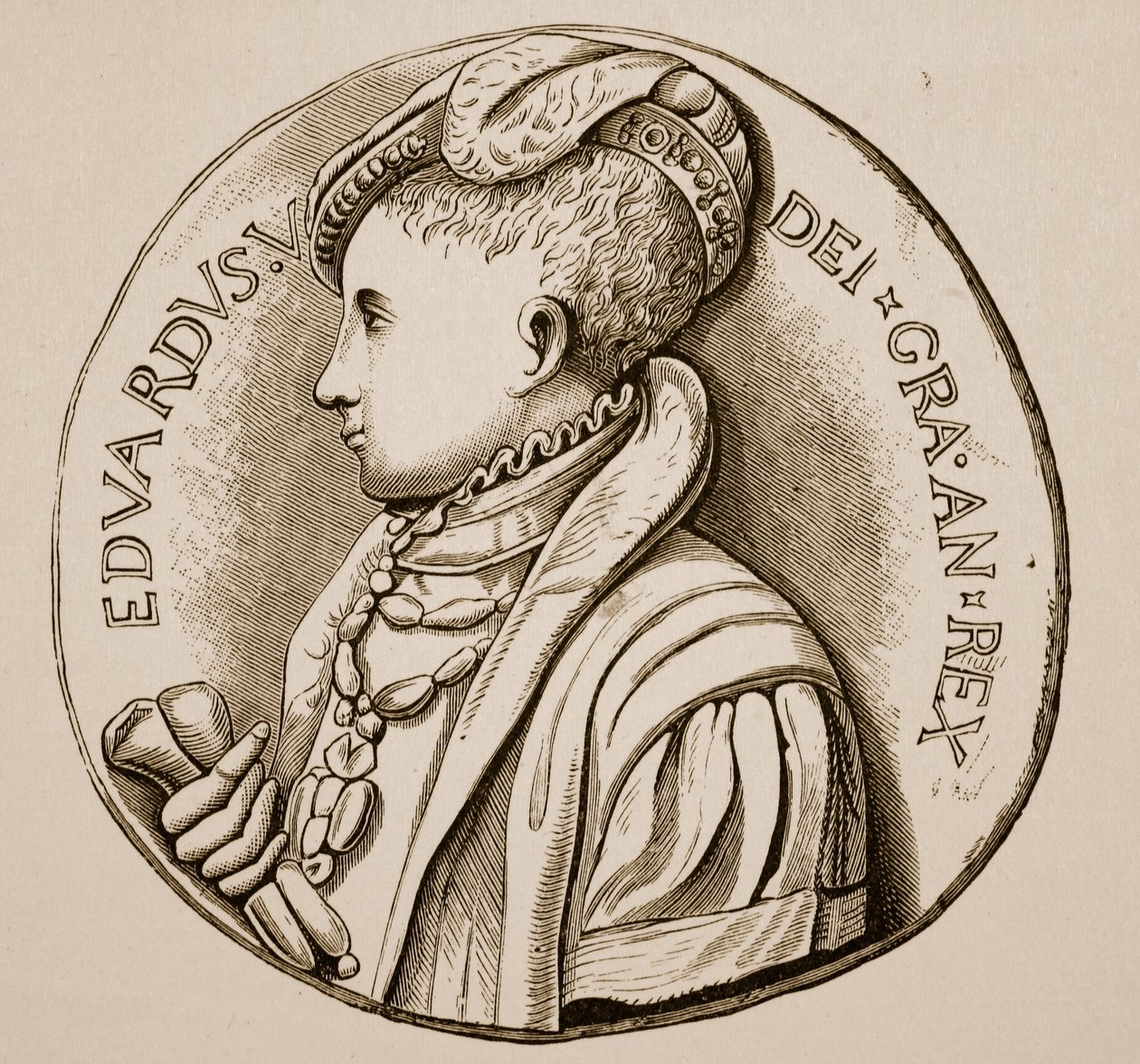 Korunovační medaile Edwarda VI. (sépiová fotografie) od English School