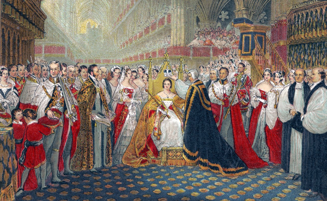 Korunovace královny Viktorie v roce 1837 (tisk) od English School