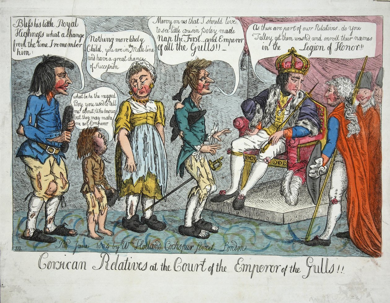 Corsican Realtives at Court of the Emperor of the Gulls!!, hospoda 1804 (ručně kolorovaná rytina) od English School