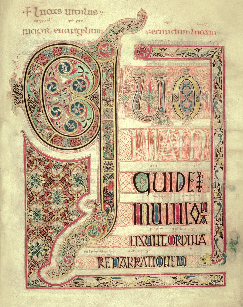 Cott Nero DIV f.139 Incipitová stránka k evangeliu sv. Lukáše, z Lindisfarnských evangelií, 710-721 (vellum) od English School