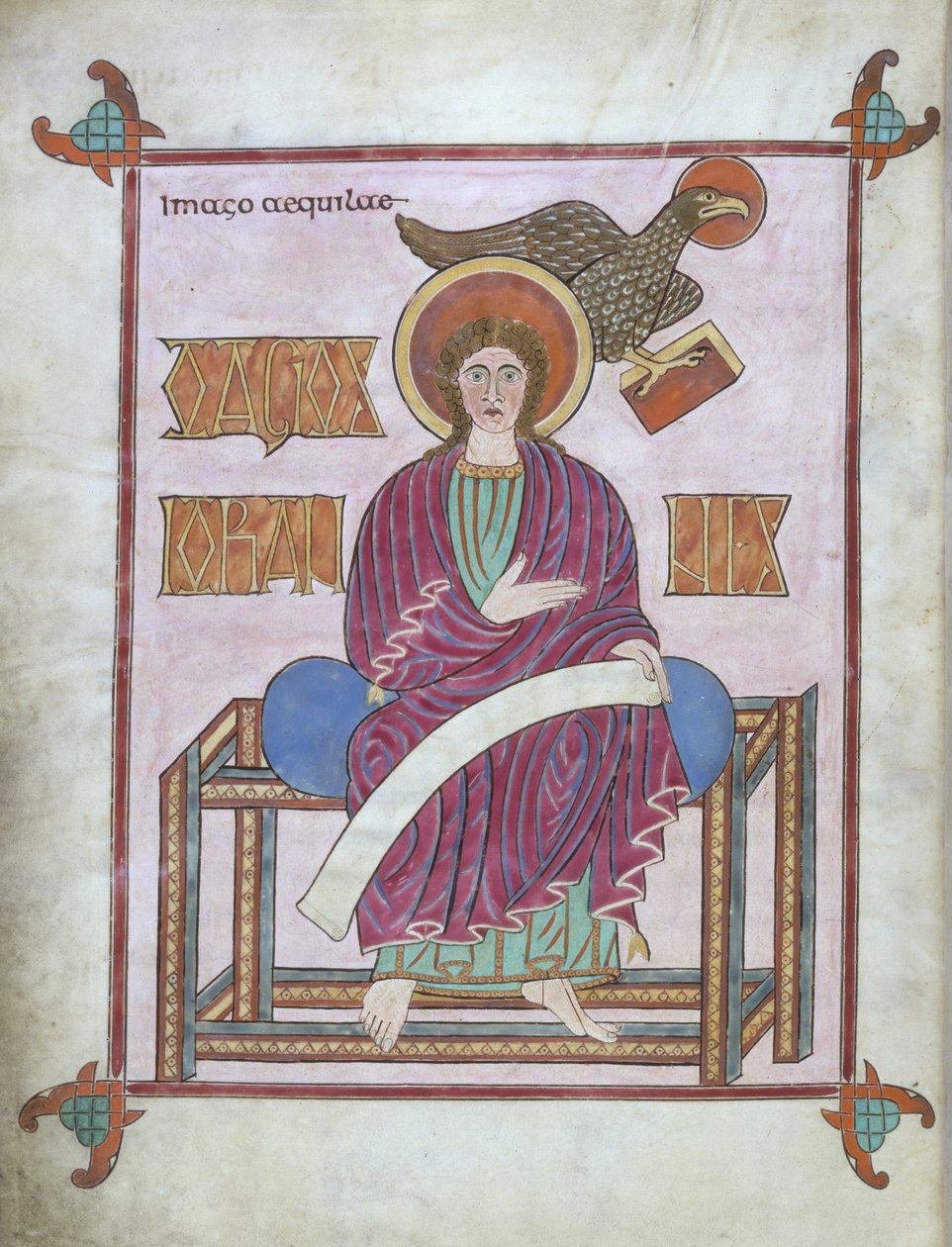 Cott Nero DIV f.209v St. John se svým symbolem, z Lindisfarnských evangelií, 710-721 (vellum) od English School