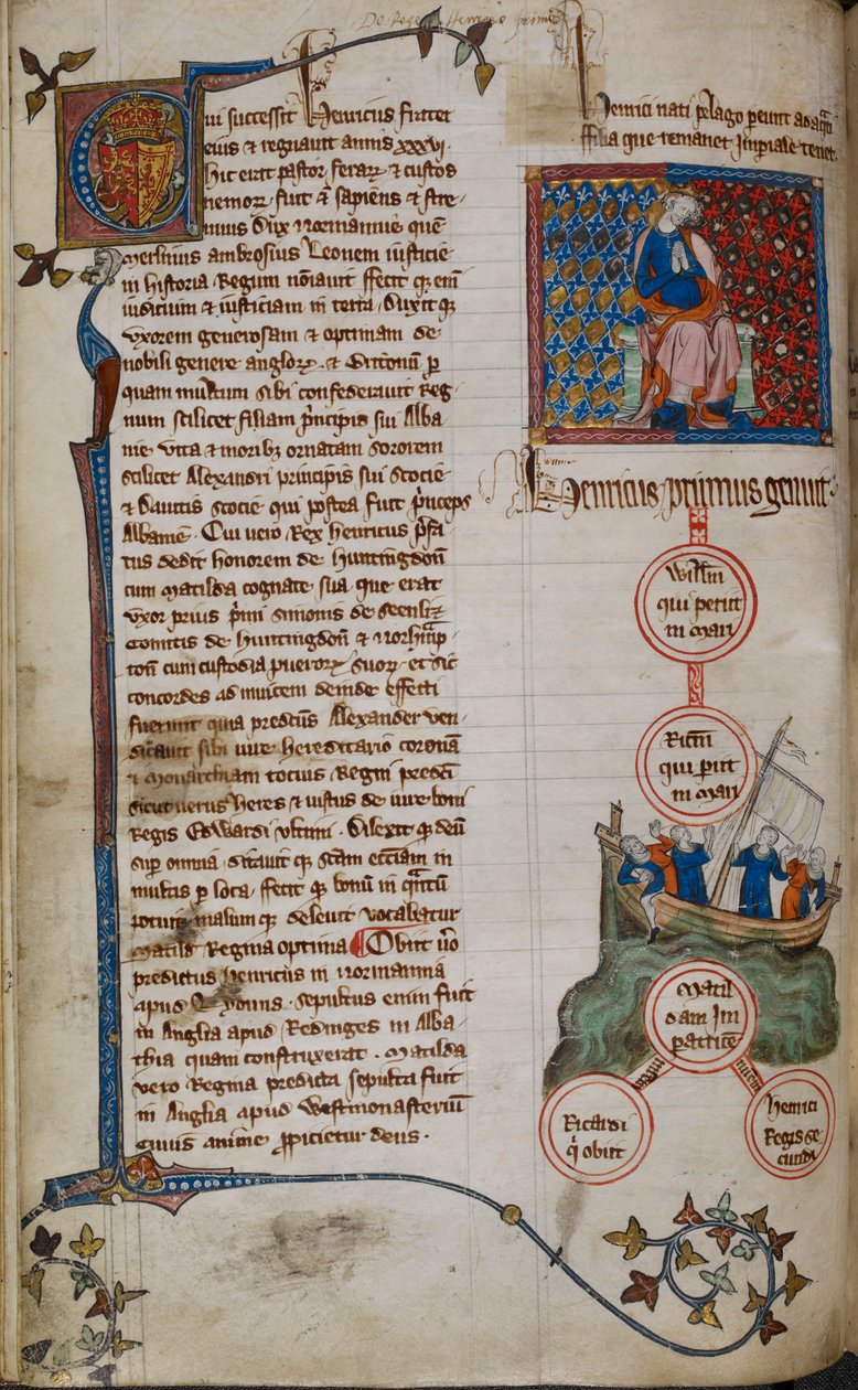 Cotton Claudius D. II, f.45v Jindřich I. a jeho potomci (vellum) od English School