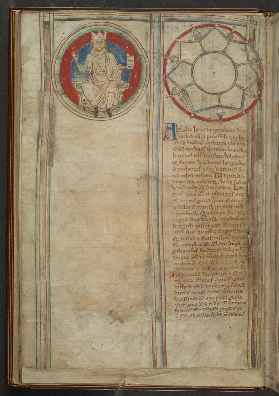 Bavlna MS Claudius D VI, f.5v f. 5v: Popis sedmi království anglosaské heptarchie, kolem 1255-59 (vellum) od English School
