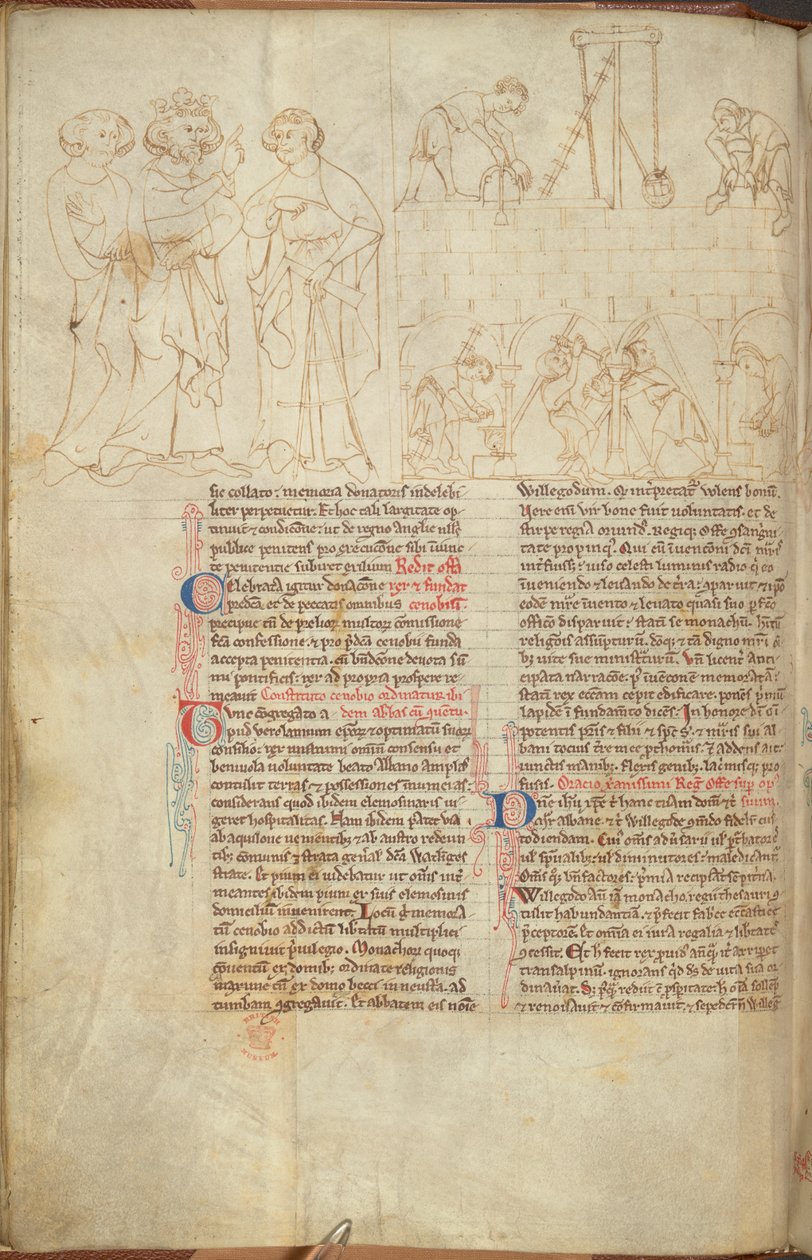 Cotton Nero D. I f.23v Budova Cliffordovy věže v St Albans, z 