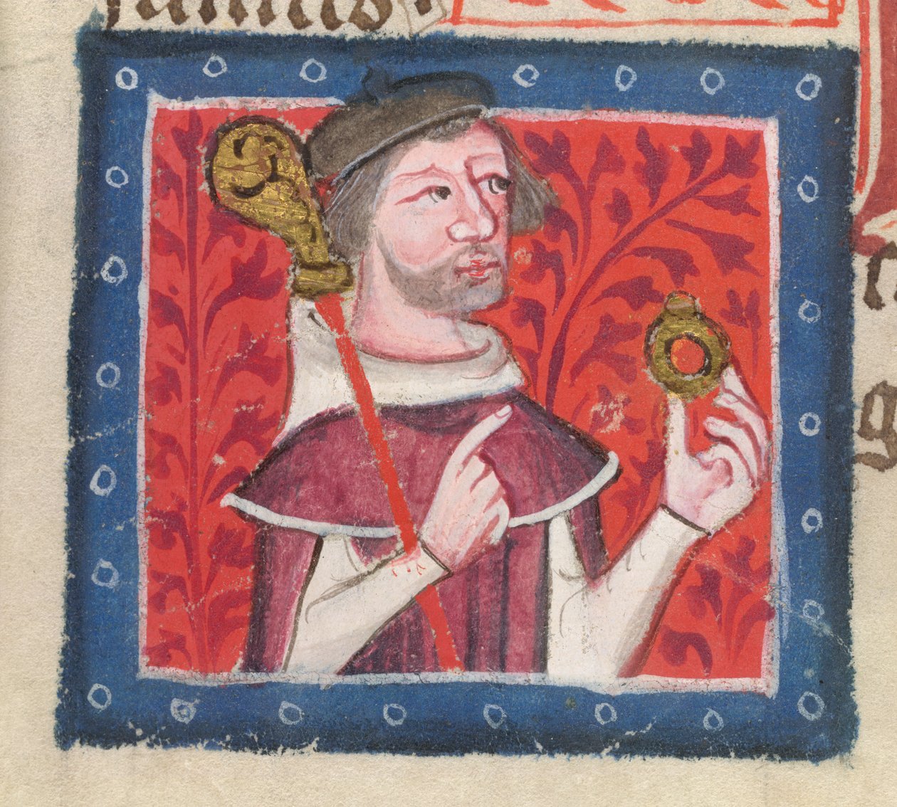 Bavlna Nero D VII fol.87v Jindřich z Blois, ze „Zlaté knihy sv. Albanse“ od Thomase Walsinghama od English School