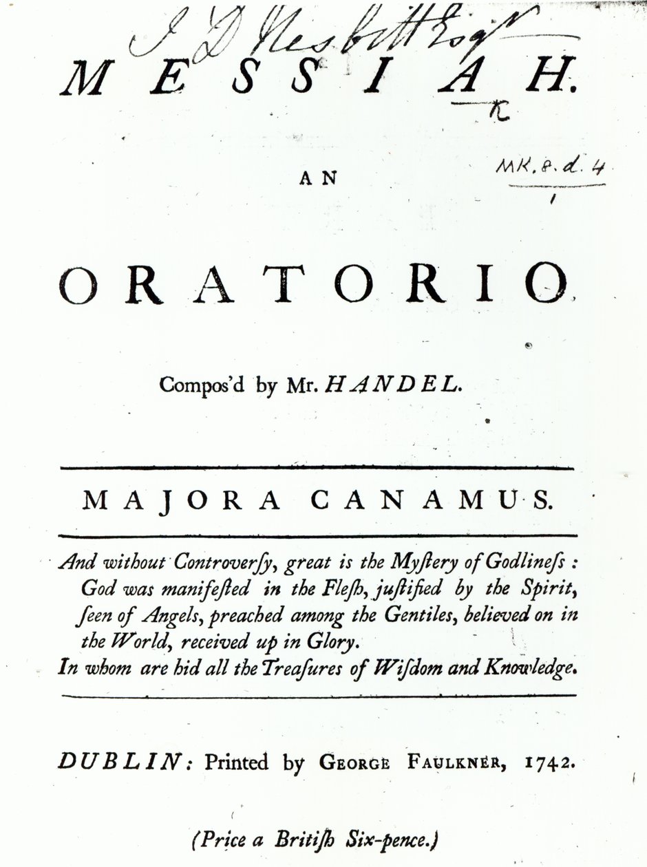 Obálka notového záznamu k Händelovu Mesiášovi, vydaná v roce 1742 od English School