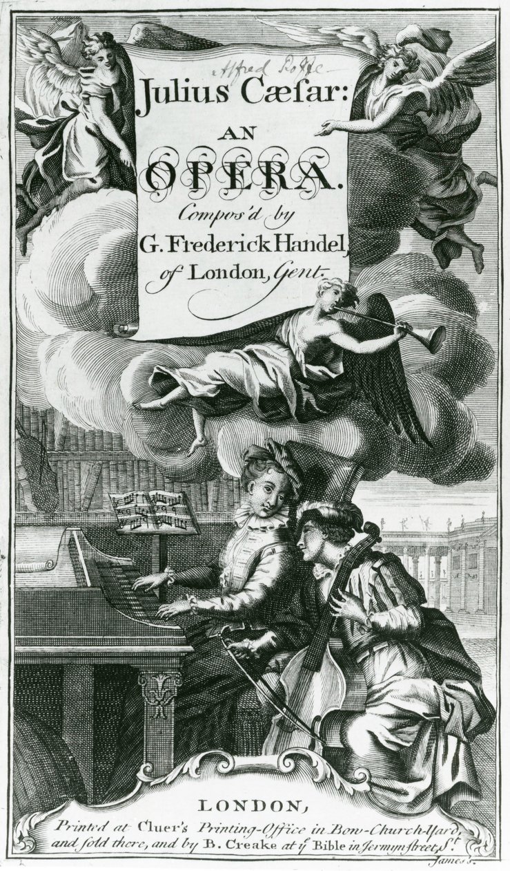 Obálka notového záznamu pro Julia Caesara, Händelova opera, publikovaná v roce 1724 (rytina) (černobílá fotografie) od English School