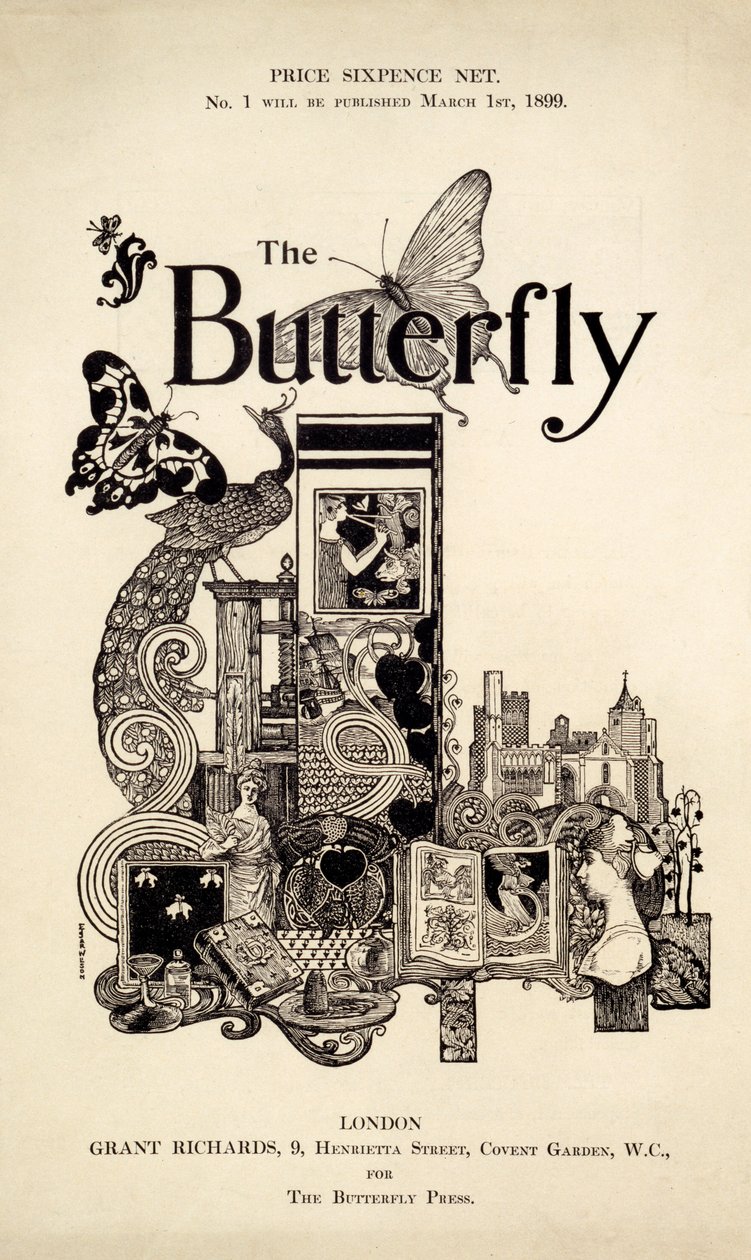Obálka časopisu The Butterfly Magazine, publikovaná 1. března 1899 (litotisk a knihtisk) od English School