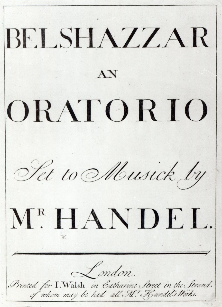 Obálka partitury pro Belshazzar od Händela, publikovaná v roce 1745 od English School