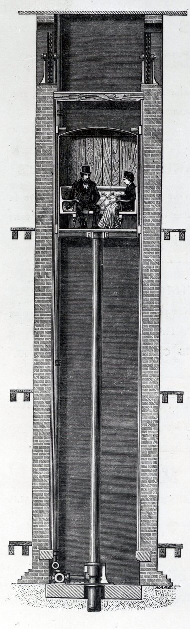 Coylers Vylepšené samočinné hydraulické osobní výtahy, 19. století od English School