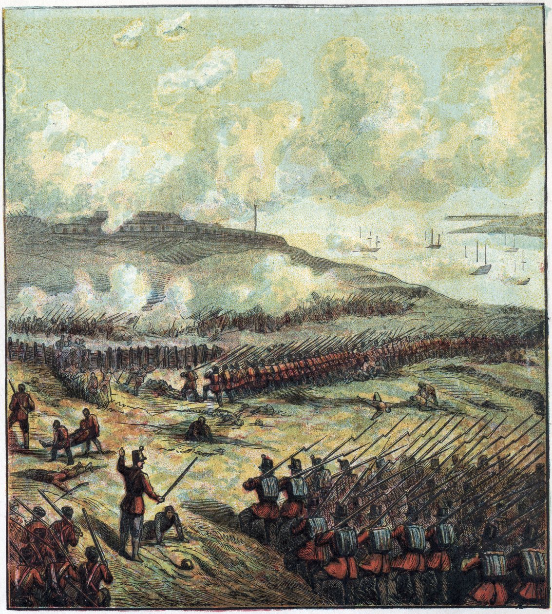 Krymská válka (1853-1856): bitva u Inkermanu (Inkerman) 5.11.1854 mezi Ruskem a britskou, francouzskou a tureckou koalicí, která zvítězila. Bitva o Inkerman od English School