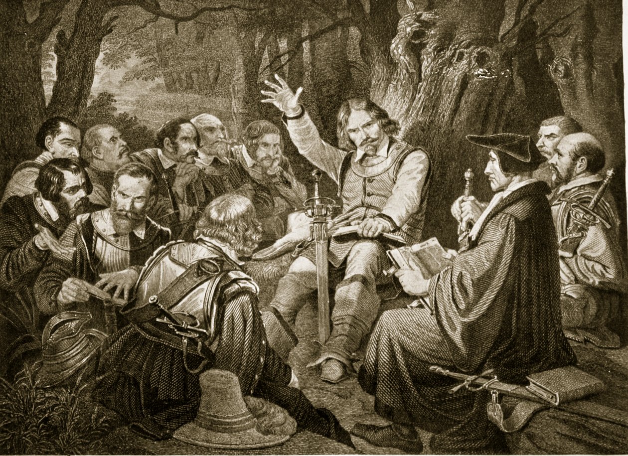Cromwell před bitvou u Dunbaru, 1650, ilustrace z knihy Hutchinsons Story of the British Nation, cca 1923. od English School