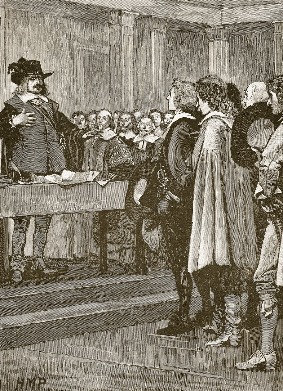 Cromwell odmítá korunu, ilustrace z Cassells Illustrated History of England (sépiová fotografie) od English School