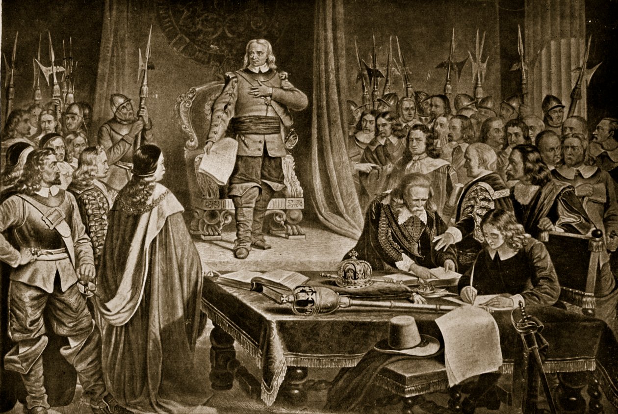 Cromwell odmítá korunu, ilustrace z knihy Hutchinsons Story of the British Nation, cca 1923 od English School