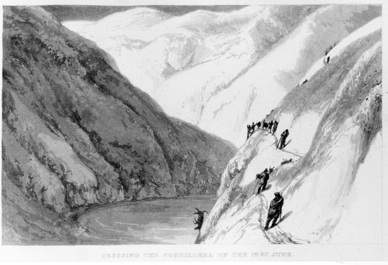 Přechod přes Kordillery 1. června z Cest po Jižní Americe od Alexandra Caldcleugha, 1825 od English School