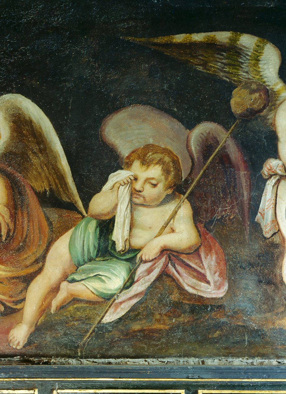 Plačící cherubín, detail vlysu v Nebeském pokoji (olej na plátně) od English School