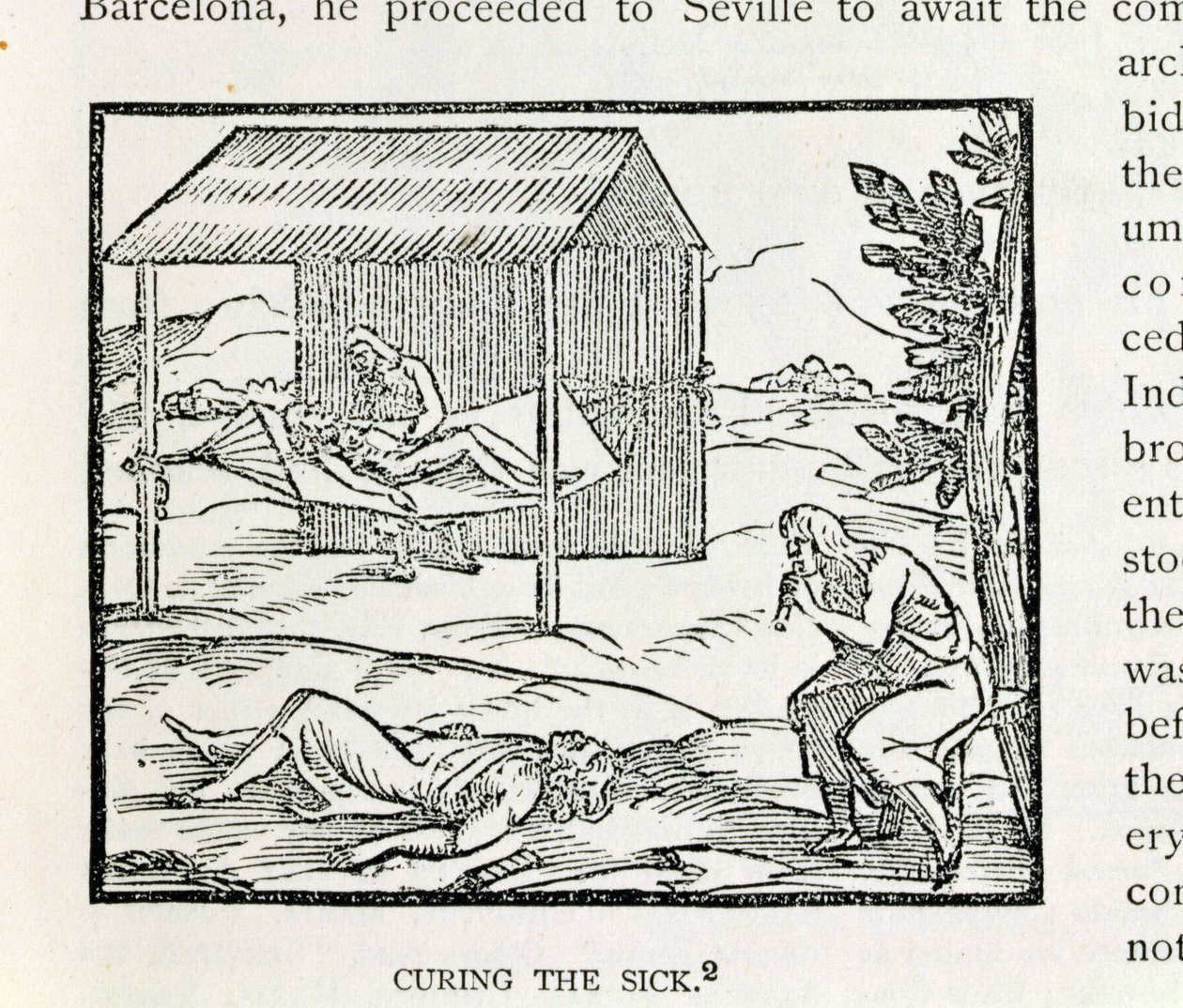 Curing the Sick, Natives of Hispaniola, z „Narrative and Critical History of America“, editoval Justin Winsor, Londýn, 1886 od English School