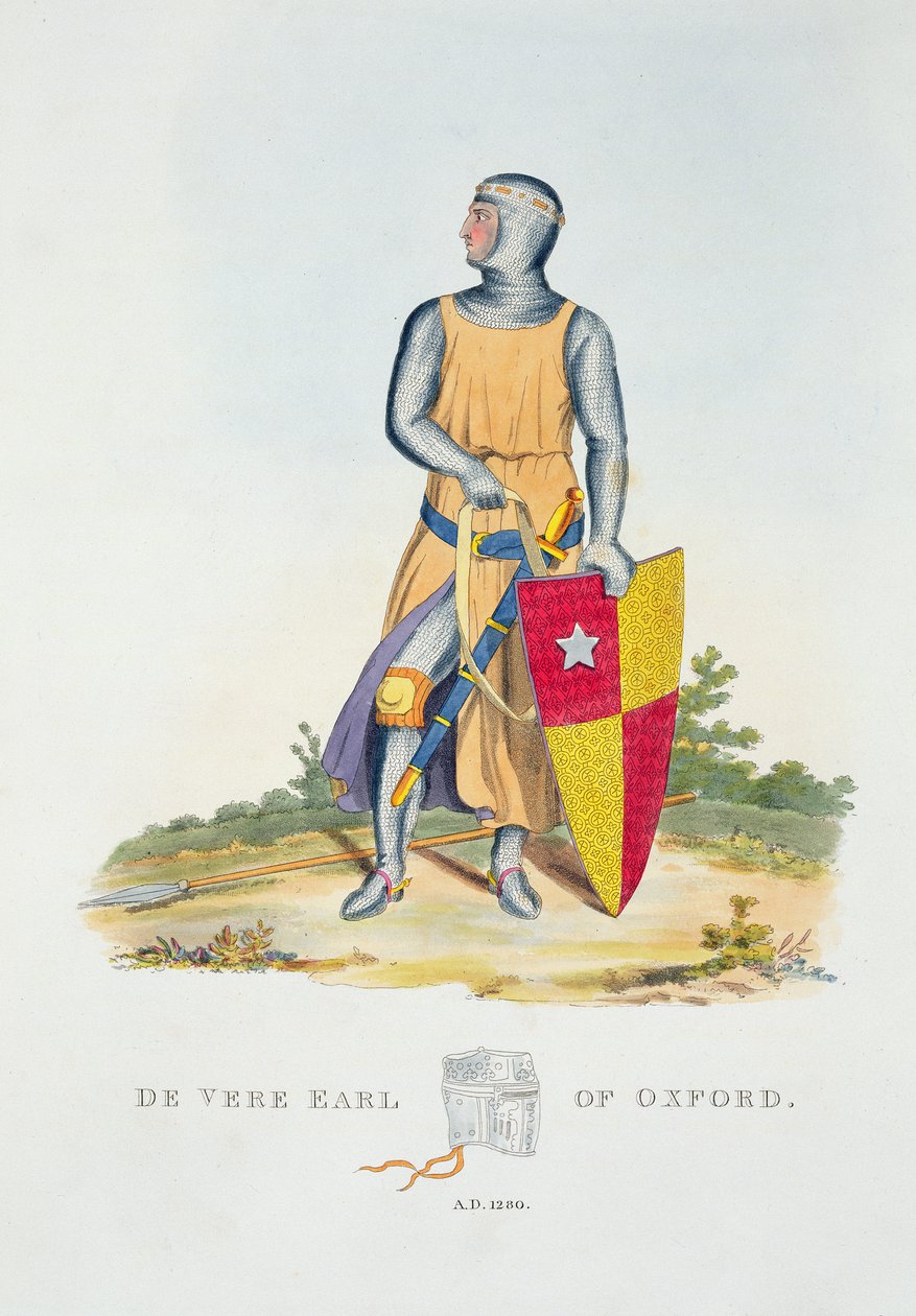 De Vere, hrabě z Oxfordu, 1280, z knihy Ancient Armour od Samuela Rushe Meyricka, 1824 od English School