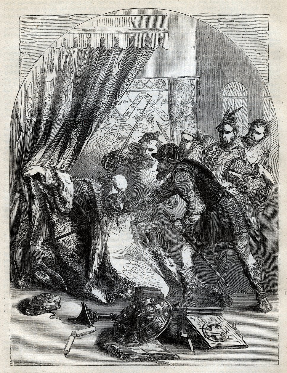 Smrt kardinála Beatona, 29. května 1546 – Kardinál David Beaton (c1494-1546), arcibiskup ze St. Andrews, zavražděn během skotské reformace – rytina z „“Historie Anglie”” od Cassella Pettera & Galpina, Londýn (1890) od English School