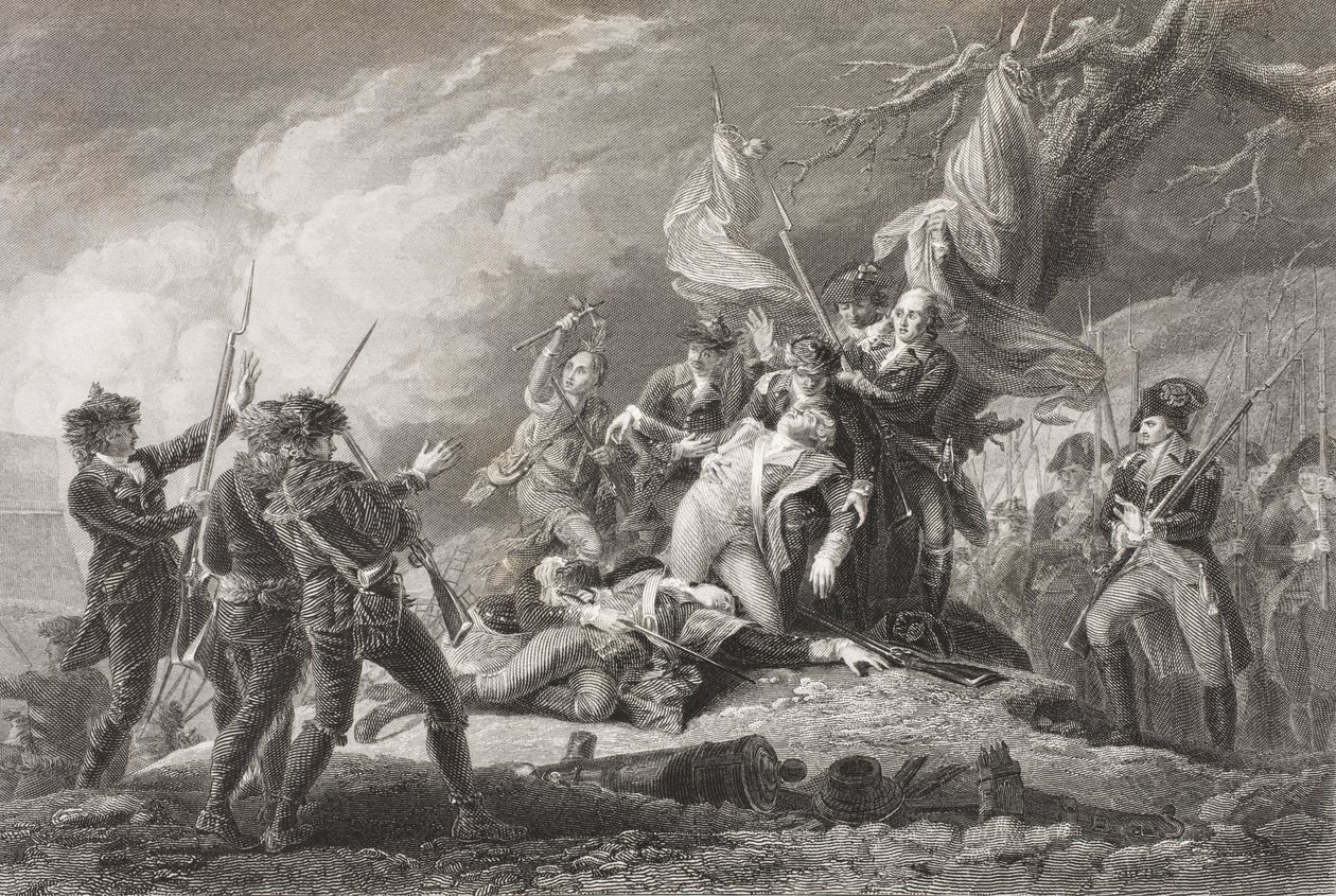 Smrt generála Montgomeryho v bitvě u Quebecu, 1775, z „Galerie historických portrétů“, publikované kolem roku 1880 od English School