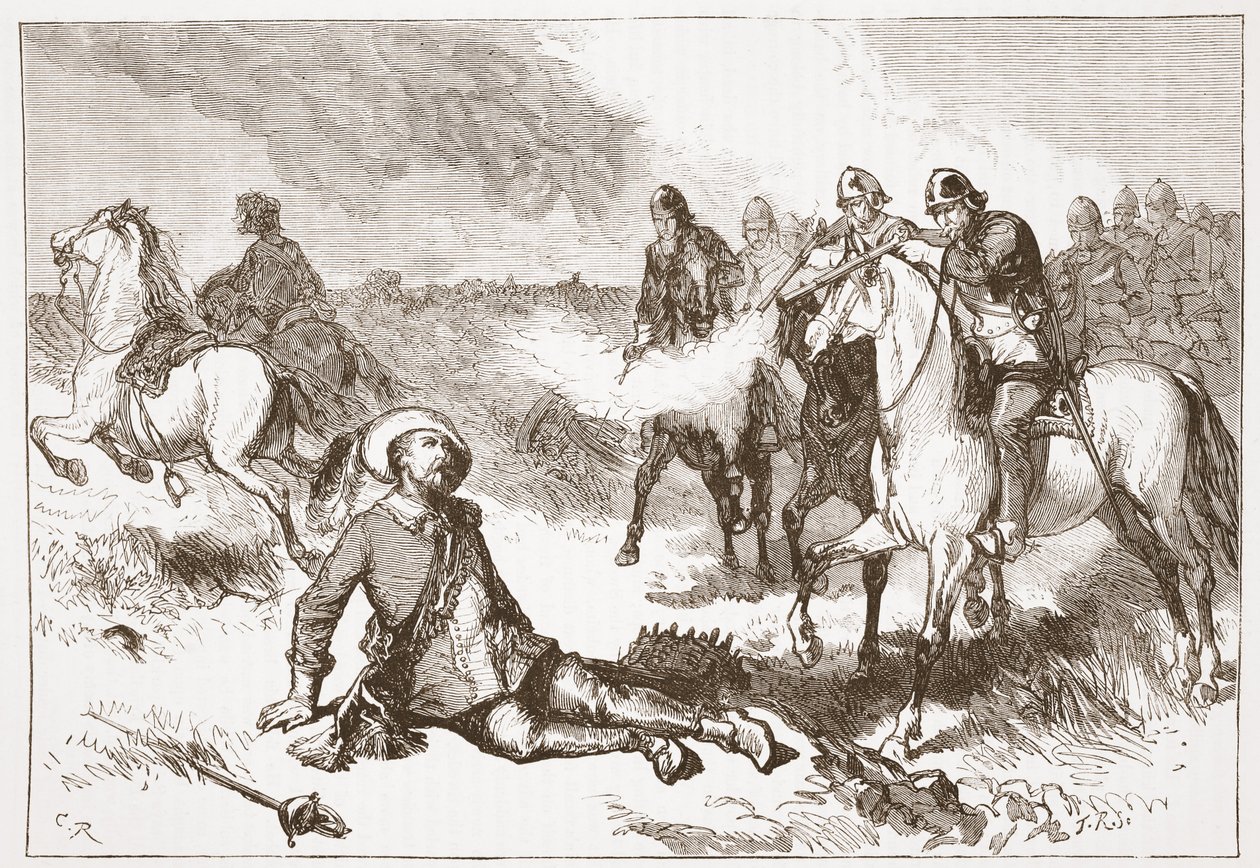 Smrt Gustava Adolpha, ilustrace z Dějin protestantismu od Jamese Aitkena Wylie (1808-1890), hospoda. 1878 od English School