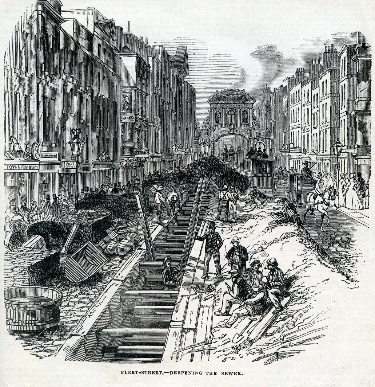 Deepening the Fleet Street Sewer, Londýn, 1845 od English School