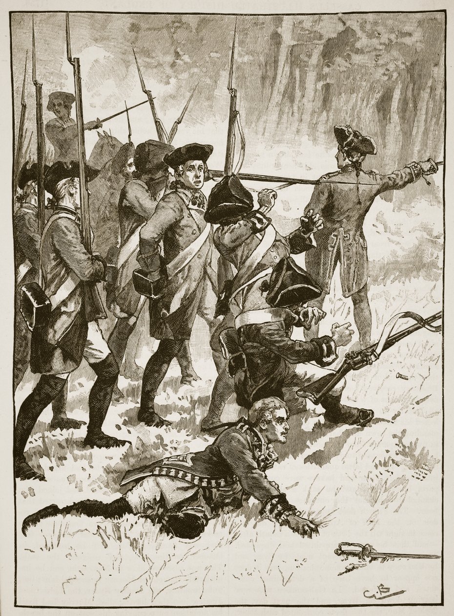 Porážka generála Braddocka v indiánské léčce, 1755, ilustrace z Cassells Illustrated History of England (sépiová fotografie) od English School