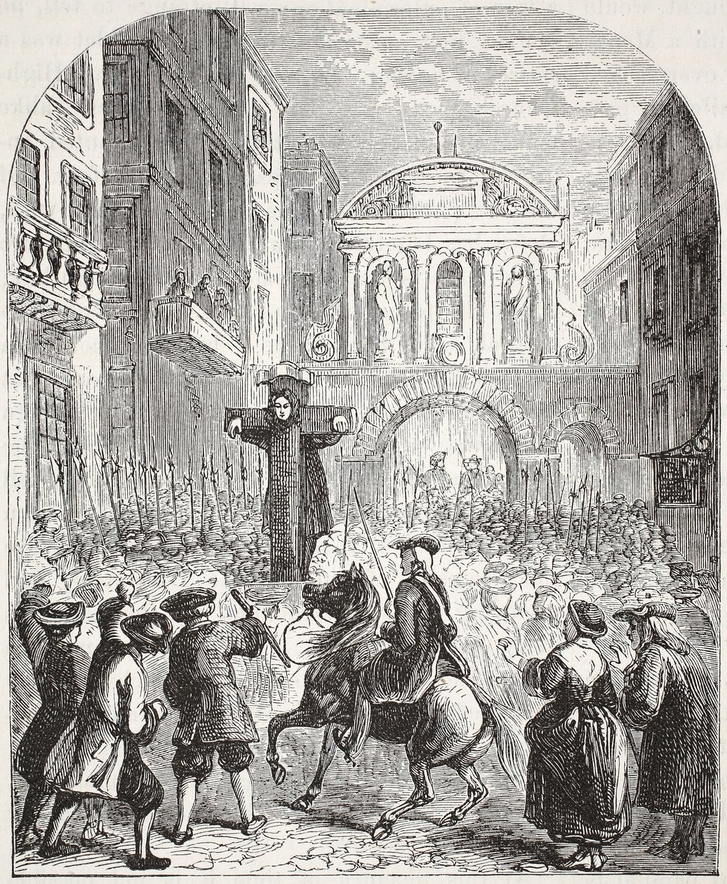 Defoe v pranýři v Temple Bar od English School