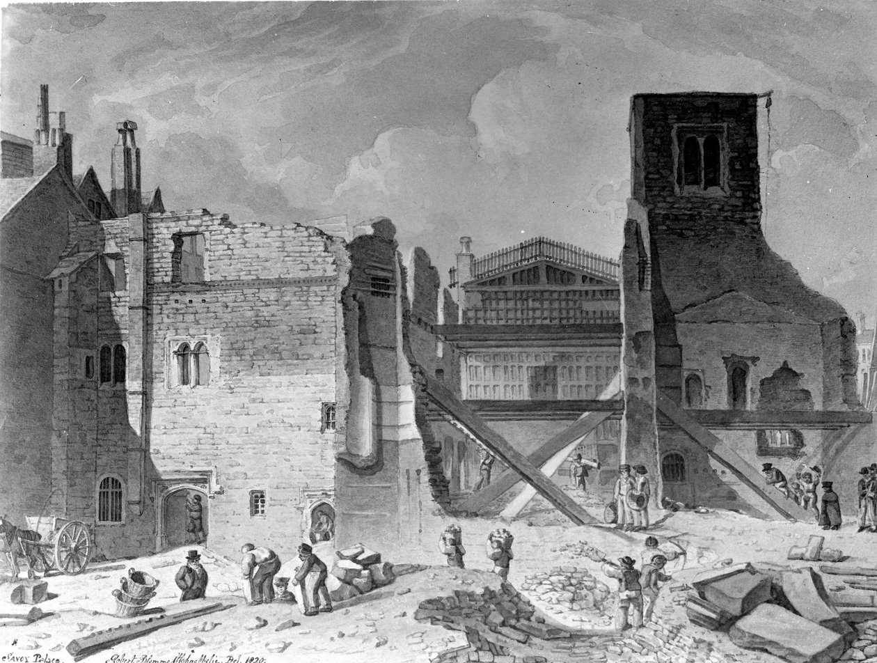 Demolice paláce Savoy, Westminster, Londýn, 1820 od English School